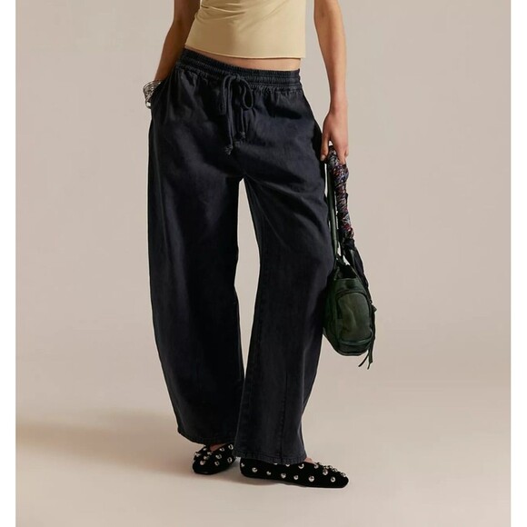 Free People Lex Barrel Pants Trousers Tapered Leg Cotton Pull On M New 282572 - Picture 1 of 9